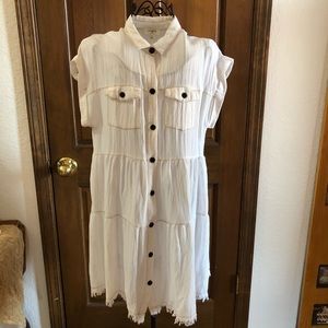 Off-White Dress With Frayed Hem